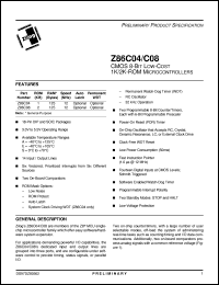 Z86C0812SSC Datasheet
