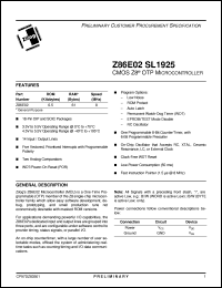 Z86E0208SECSL1925 Datasheet